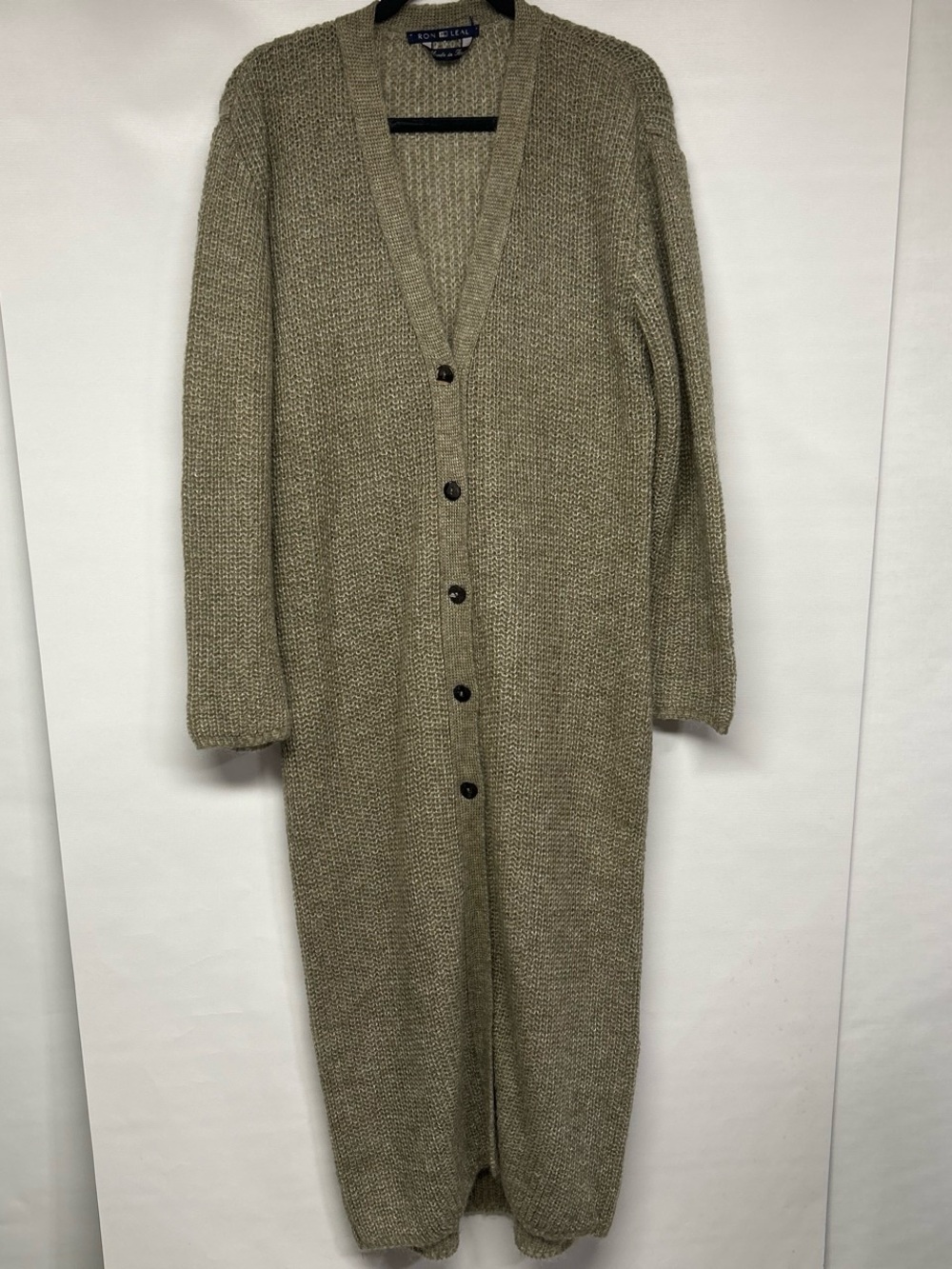 Long Olive Knit Button-Front Cardigan